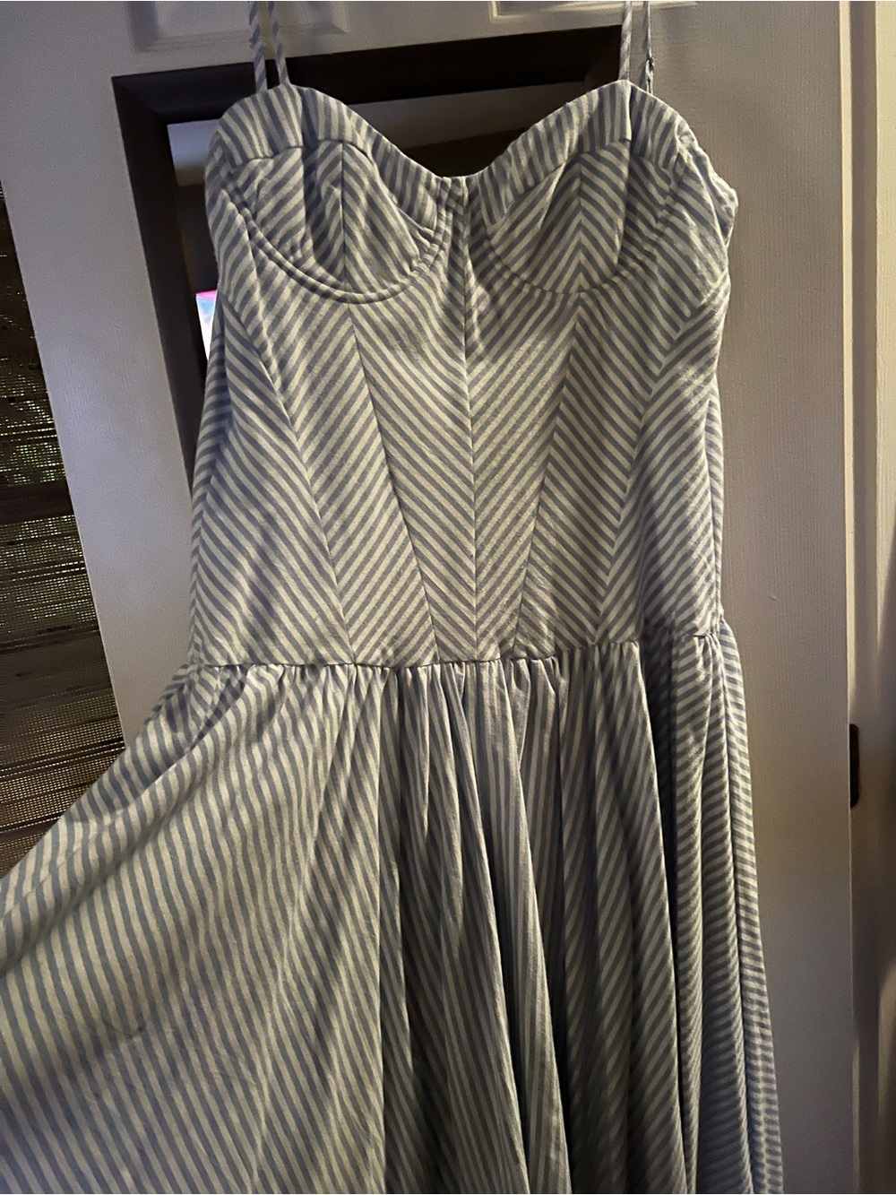 Striped Blue and White Sundress with Spaghetti Straps